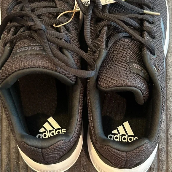 adidas Women’s Black Mesh Athletic Sneakers with Gray Stripes - Picture 6 of 7